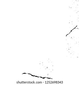 Abstract black and white vector background. Monochrome vintage surface with dirty pattern in cracks, spots, dots. Old painted wall in dark horror style design. Grunge overlay layer.