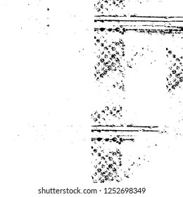 Abstract black and white vector background. Monochrome vintage surface with dirty pattern in cracks, spots, dots. Old painted wall in dark horror style design. Grunge overlay layer.