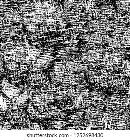 Abstract black and white vector background. Monochrome vintage surface with dirty pattern in cracks, spots, dots. Old painted wall in dark horror style design. Grunge overlay layer.
