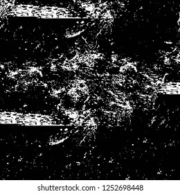 Abstract black and white vector background. Monochrome vintage surface with dirty pattern in cracks, spots, dots. Old painted wall in dark horror style design. Grunge overlay layer.