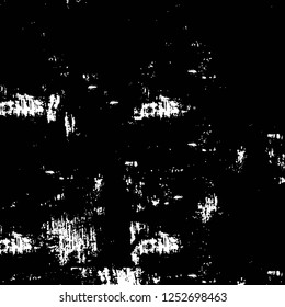 Abstract black and white vector background. Monochrome vintage surface with dirty pattern in cracks, spots, dots. Old painted wall in dark horror style design. Grunge overlay layer.