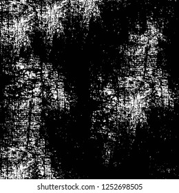 Abstract black and white vector background. Monochrome vintage surface with dirty pattern in cracks, spots, dots. Old painted wall in dark horror style design. Grunge overlay layer.