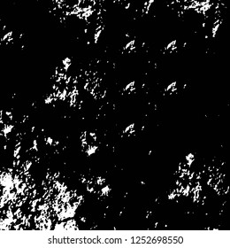 Abstract black and white vector background. Monochrome vintage surface with dirty pattern in cracks, spots, dots. Old painted wall in dark horror style design. Grunge overlay layer.