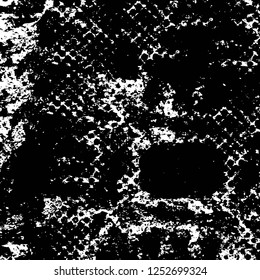 Abstract black and white vector background. Monochrome vintage surface with dirty pattern in cracks, spots, dots. Old painted wall in dark horror style design. Grunge overlay layer.