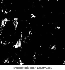 Abstract black and white vector background. Monochrome vintage surface with dirty pattern in cracks, spots, dots. Old painted wall in dark horror style design. Grunge overlay layer.
