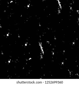 Abstract black and white vector background. Monochrome vintage surface with dirty pattern in cracks, spots, dots. Old painted wall in dark horror style design. Grunge overlay layer.