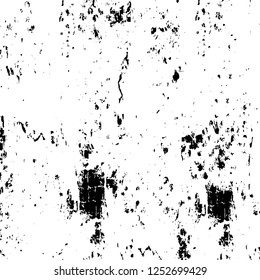 Abstract black and white vector background. Monochrome vintage surface with dirty pattern in cracks, spots, dots. Old painted wall in dark horror style design. Grunge overlay layer.