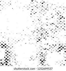 Abstract black and white vector background. Monochrome vintage surface with dirty pattern in cracks, spots, dots. Old painted wall in dark horror style design. Grunge overlay layer.