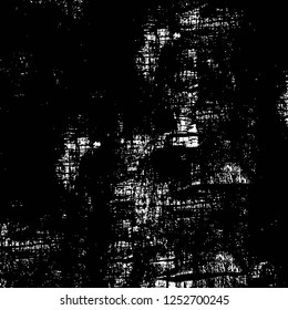 Abstract black and white vector background. Monochrome vintage surface with dirty pattern in cracks, spots, dots. Old painted wall in dark horror style design. Grunge overlay layer.