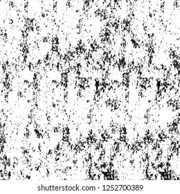 Abstract black and white vector background. Monochrome vintage surface with dirty pattern in cracks, spots, dots. Old painted wall in dark horror style design. Grunge overlay layer.