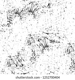 Abstract black and white vector background. Monochrome vintage surface with dirty pattern in cracks, spots, dots. Old painted wall in dark horror style design. Grunge overlay layer.