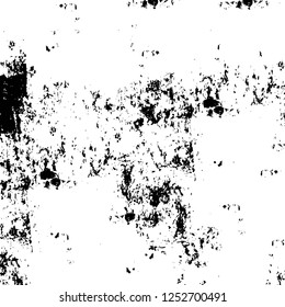 Abstract black and white vector background. Monochrome vintage surface with dirty pattern in cracks, spots, dots. Old painted wall in dark horror style design. Grunge overlay layer.
