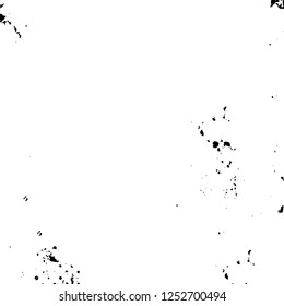 Abstract black and white vector background. Monochrome vintage surface with dirty pattern in cracks, spots, dots. Old painted wall in dark horror style design. Grunge overlay layer.