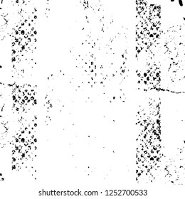 Abstract black and white vector background. Monochrome vintage surface with dirty pattern in cracks, spots, dots. Old painted wall in dark horror style design. Grunge overlay layer.