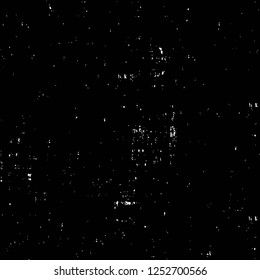 Abstract black and white vector background. Monochrome vintage surface with dirty pattern in cracks, spots, dots. Old painted wall in dark horror style design. Grunge overlay layer.
