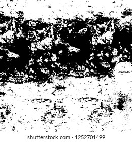Abstract black and white vector background. Monochrome vintage surface with dirty pattern in cracks, spots, dots. Old painted wall in dark horror style design. Grunge overlay layer.