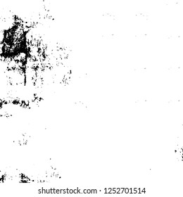 Abstract black and white vector background. Monochrome vintage surface with dirty pattern in cracks, spots, dots. Old painted wall in dark horror style design. Grunge overlay layer.