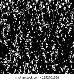 Abstract black and white vector background. Monochrome vintage surface with dirty pattern in cracks, spots, dots. Old painted wall in dark horror style design. Grunge overlay layer.