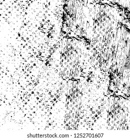 Abstract black and white vector background. Monochrome vintage surface with dirty pattern in cracks, spots, dots. Old painted wall in dark horror style design. Grunge overlay layer.