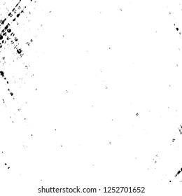 Abstract black and white vector background. Monochrome vintage surface with dirty pattern in cracks, spots, dots. Old painted wall in dark horror style design. Grunge overlay layer.