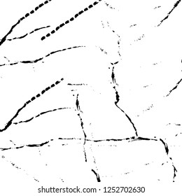 Abstract black and white vector background. Monochrome vintage surface with dirty pattern in cracks, spots, dots. Old painted wall in dark horror style design. Grunge overlay layer.