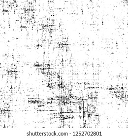 Abstract black and white vector background. Monochrome vintage surface with dirty pattern in cracks, spots, dots. Old painted wall in dark horror style design. Grunge overlay layer.