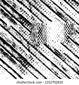 Abstract black and white vector background. Monochrome vintage surface with dirty pattern in cracks, spots, dots. Old painted wall in dark horror style design. Grunge overlay layer.