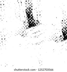 Abstract black and white vector background. Monochrome vintage surface with dirty pattern in cracks, spots, dots. Old painted wall in dark horror style design. Grunge overlay layer.