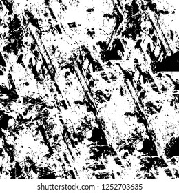Abstract black and white vector background. Monochrome vintage surface with dirty pattern in cracks, spots, dots. Old painted wall in dark horror style design. Grunge overlay layer.