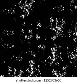 Abstract black and white vector background. Monochrome vintage surface with dirty pattern in cracks, spots, dots. Old painted wall in dark horror style design. Grunge overlay layer.