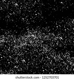 Abstract black and white vector background. Monochrome vintage surface with dirty pattern in cracks, spots, dots. Old painted wall in dark horror style design. Grunge overlay layer.