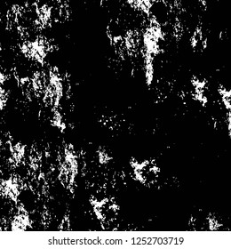 Abstract black and white vector background. Monochrome vintage surface with dirty pattern in cracks, spots, dots. Old painted wall in dark horror style design. Grunge overlay layer.