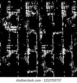 Abstract black and white vector background. Monochrome vintage surface with dirty pattern in cracks, spots, dots. Old painted wall in dark horror style design. Grunge overlay layer.