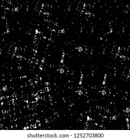 Abstract black and white vector background. Monochrome vintage surface with dirty pattern in cracks, spots, dots. Old painted wall in dark horror style design. Grunge overlay layer.