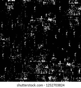 Abstract black and white vector background. Monochrome vintage surface with dirty pattern in cracks, spots, dots. Old painted wall in dark horror style design. Grunge overlay layer.