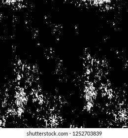 Abstract black and white vector background. Monochrome vintage surface with dirty pattern in cracks, spots, dots. Old painted wall in dark horror style design. Grunge overlay layer.