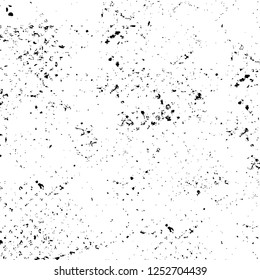 Abstract black and white vector background. Monochrome vintage surface with dirty pattern in cracks, spots, dots. Old painted wall in dark horror style design. Grunge overlay layer.