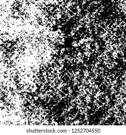 Abstract black and white vector background. Monochrome vintage surface with dirty pattern in cracks, spots, dots. Old painted wall in dark horror style design. Grunge overlay layer.