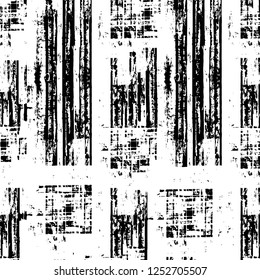 Abstract black and white vector background. Monochrome vintage surface with dirty pattern in cracks, spots, dots. Old painted wall in dark horror style design. Grunge overlay layer.