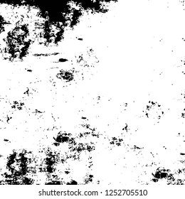 Abstract black and white vector background. Monochrome vintage surface with dirty pattern in cracks, spots, dots. Old painted wall in dark horror style design. Grunge overlay layer.