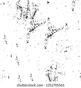 Abstract black and white vector background. Monochrome vintage surface with dirty pattern in cracks, spots, dots. Old painted wall in dark horror style design. Grunge overlay layer.
