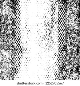 Abstract black and white vector background. Monochrome vintage surface with dirty pattern in cracks, spots, dots. Old painted wall in dark horror style design. Grunge overlay layer.