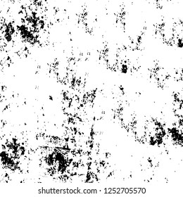 Abstract black and white vector background. Monochrome vintage surface with dirty pattern in cracks, spots, dots. Old painted wall in dark horror style design. Grunge overlay layer.