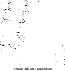 Abstract black and white vector background. Monochrome vintage surface with dirty pattern in cracks, spots, dots. Old painted wall in dark horror style design. Grunge overlay layer.