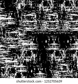 Abstract black and white vector background. Monochrome vintage surface with dirty pattern in cracks, spots, dots. Old painted wall in dark horror style design. Grunge overlay layer.