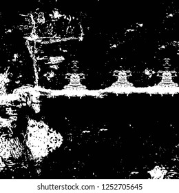 Abstract black and white vector background. Monochrome vintage surface with dirty pattern in cracks, spots, dots. Old painted wall in dark horror style design. Grunge overlay layer.