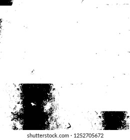 Abstract black and white vector background. Monochrome vintage surface with dirty pattern in cracks, spots, dots. Old painted wall in dark horror style design. Grunge overlay layer.
