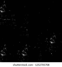 Abstract black and white vector background. Monochrome vintage surface with dirty pattern in cracks, spots, dots. Old painted wall in dark horror style design. Grunge overlay layer.