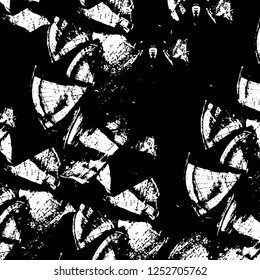 Abstract black and white vector background. Monochrome vintage surface with dirty pattern in cracks, spots, dots. Old painted wall in dark horror style design. Grunge overlay layer.