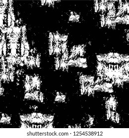 Abstract black and white vector background. Monochrome vintage surface with dirty pattern in cracks, spots, dots. Old painted wall in dark horror style design. Grunge overlay layer.